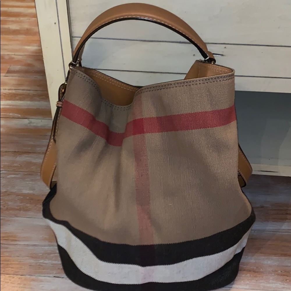 BURBERRY SUSANNA CHECK PRINT BUCKET-HOBO BAG